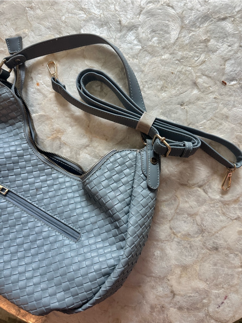 Woven Crossbody Shoulder Bag in Light Blue